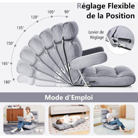 Fauteuil De Sol Pliable Anthracite – Confort Réglable En Cuir Synthétique | Pour Détente Intérieur Et Extérieur