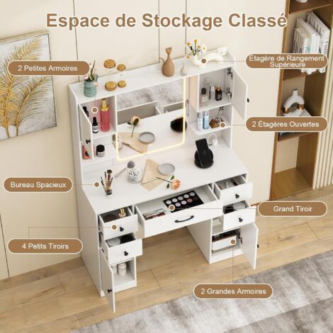 RELAX4LIFE Ensemble de Coiffeuse avec 10 LED Miroir Pivotant à 360°,Table d'écriture 2 en 1 avec Tabouret et 3 tiroirs,Table de Maquillage Design Contemporain pour Chambre à Coucher, Dressing (Noir RELAX4LIFE Ensemble de Coiffeuse avec 10 LED Miroir Pivotant à 360°,Table d'écriture 2 en 1 avec Tabouret et 3 tiroirs,Table de Maquillage Design Contemporain pour Chambre à Coucher, Dressing (Noir