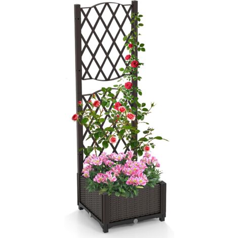 Jardinière avec 2 Treillis 2 Bacs Toit Suspendu en Bois Lit de Jardin Surélevé avec 4 Trous de Drainage 180 x 48 x 183 cm Orange