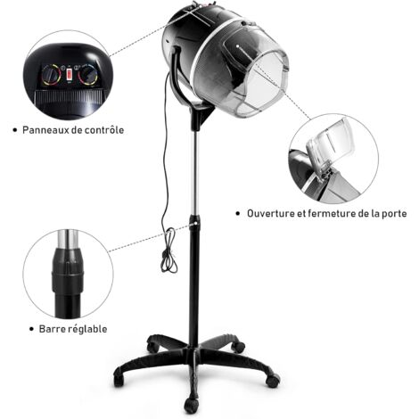 RELAX4LIFE Sèche-cheveux Professionnel 1050W avec Température Réglable de 40°C à 75° et Temps 0-60 Min, Casque de Séchage Réglable en Hauteur 125 cm à 160 cm pour Coiffure, Spa, Salon