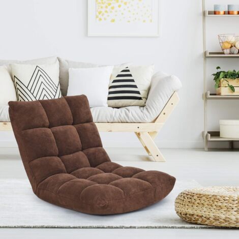 RELAX4LIFE Fauteuil Bas Multiposition Réglable en 14 Angles, Chauffeuse Convertible en Molleton Corail Fauteuil Paresseux 1 Place Adulte Enfant Rembourré Charge 120kg, 105x57x15CM(Brun)