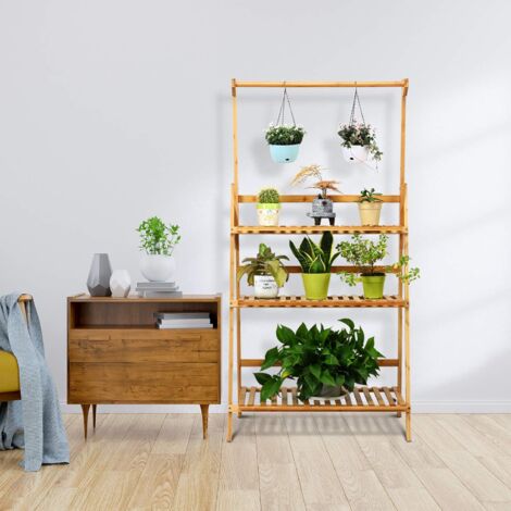 Support à Plantes 3 Niveaux En Bambou - Étagère Table Succulentes, Maison Bureau Balcon - 5