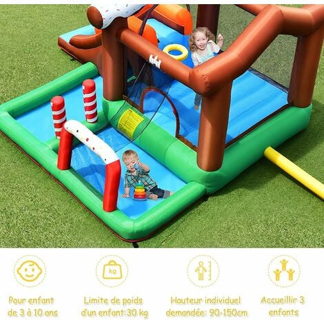 RELAX4LIFE Château Gonflable pour Enfants 3-10 Ans avec Mur d'escalade, Toboggan, Aire de Saut, Maison Gonflable Protégé par Filet de Sécurité, sans Souffleur, 390x335x220 cm