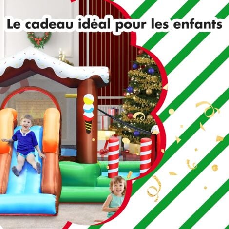 RELAX4LIFE Château Gonflable pour Enfants 3-10 Ans avec Mur d'escalade, Toboggan, Aire de Saut, Maison Gonflable Protégé par Filet de Sécurité, sans Souffleur, 390x335x220 cm