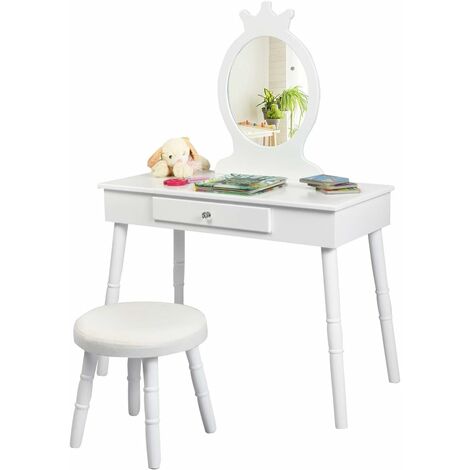Coiffeuse Bureau Pliante RELAX4LIFE - Avec Miroir, Rangements Et Ports USB/Type-C, Design Naturel