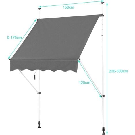 RELAX4LIFE Store Banne sans Perçage Hauteur Réglable 200-300CM avec Manivelle, Auvent Balcon Rétractable Anti-Soleil Installation sans Perçage pour Balcon, Jardin, Patio (Gris, 150 X 125 cm)