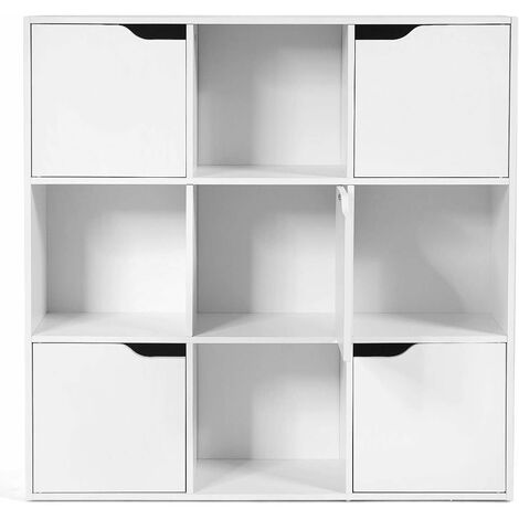 Meuble de rangement cube RUDY 9 cases bois blanc avec 3 portes