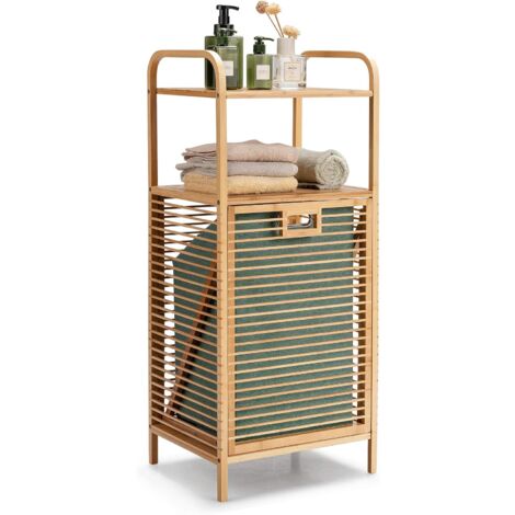 Meuble Machine A Laver COSTWAY Meuble Salle De Bain En Bambou, Panier à Linge Inclinable, Meuble Linge Placard 43L, Panier à Linge Amovible, Porte Basculante, Placard Rangement Pour Salle De Bain, Buanderie