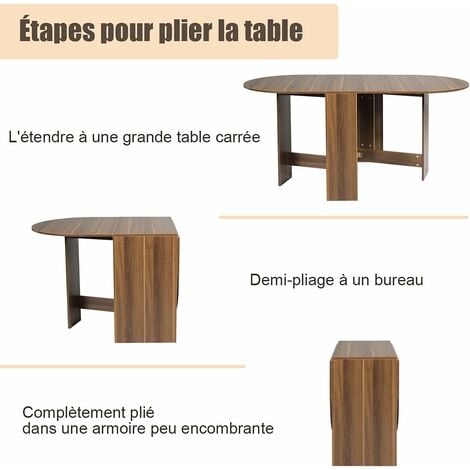 RELAX4LIFE Table Extensible Salle à Manger pour 4-7 Personnes, Table Ronde Extensible Style Moderne avec 2 Rallonges Table Pliante Cuisine en Panneaux de Particules, (45-163) x 80 x75 cm