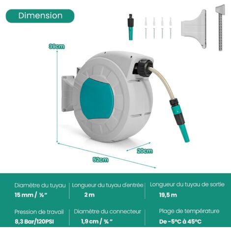 Basics Enrouleur automatique à fixation murale avec tuyau, 15 m,  Vert : : Jardin