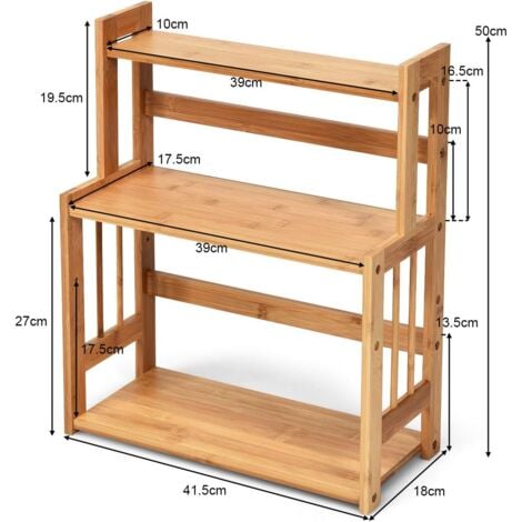 RELAX4LIFE Porte-Épices 3 Niveaux en Bambou avec Tablette Réglable en Hauteur, Étagère à Épices Autoportante Étagere Rangement Cuisine pour Salle de Bain, Comptoir, 41, 5 X 18 X 50CM