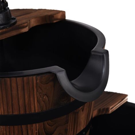 Fontaine à Eau Extérieure En Bois Sapin Carbonisé - 2 Niveaux, Écoulement Réglable - Décoration Jardin Zen (19L)