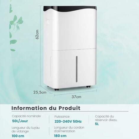RELAX4LIFE Déshumidificateur WiFi 50L/Jour pour 100㎡ Réservoir d'eau 5L, Fonction Sèche Linge Ventilation à 2 Vitesses Mode Nuit avec Minuterie(50L- 100㎡ WiFi)