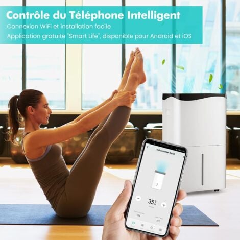 RELAX4LIFE Déshumidificateur WiFi 50L/Jour pour 100㎡ Réservoir d'eau 5L, Fonction Sèche Linge Ventilation à 2 Vitesses Mode Nuit avec Minuterie(50L- 100㎡ WiFi)