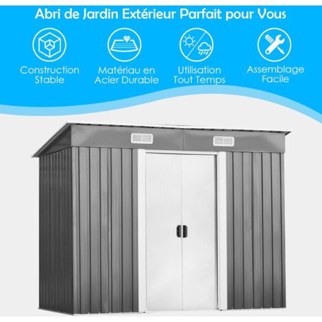 Abri de jardin - remise pour outils - cabanon porte verrouillable - dim.  163L x 89l x 182H cm - tôle d'acier noir blanc - Abri de jardin -  Aménagement de jardin 