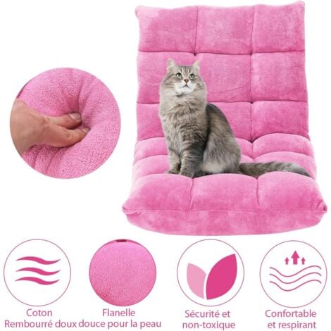 RELAX4LIFE Fauteuil Bas Multiposition Réglable en 14 Angles, Chauffeuse Convertible en Molleton Corail Fauteuil Paresseux 1 Place Adulte Enfant Rembourré Charge 120kg, 105x57x15CM(Rose)
