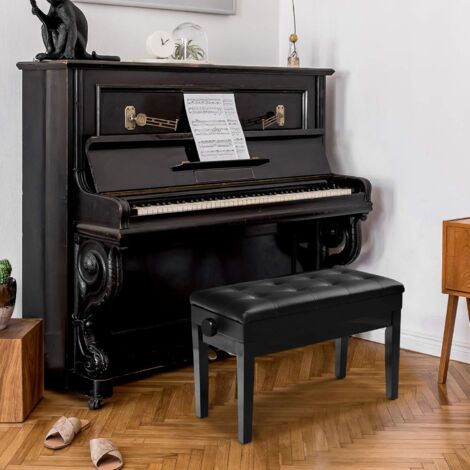 Banc Piano Réglable En Hauteur 48-58 Cm - Rembourré Cuir Synthétique - Pour 2 Personnes - Avec Rangement - 4