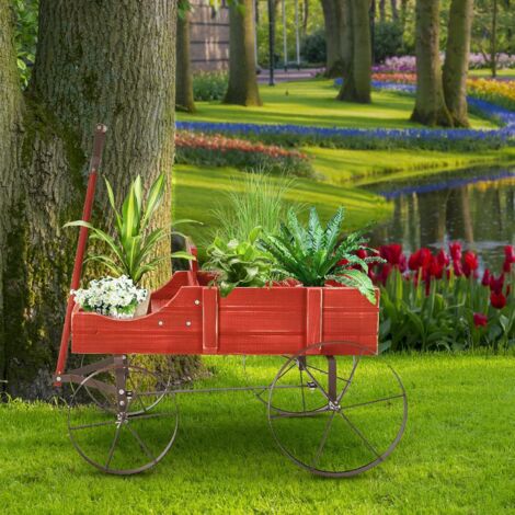 Brouette Décorative En Bois Pour Plantes - Style Rustique Avec 2 Roues - Dimensions 80x41x39 Cm - Trou De Drainage - Pour Jardin, Balcon, Terrasse