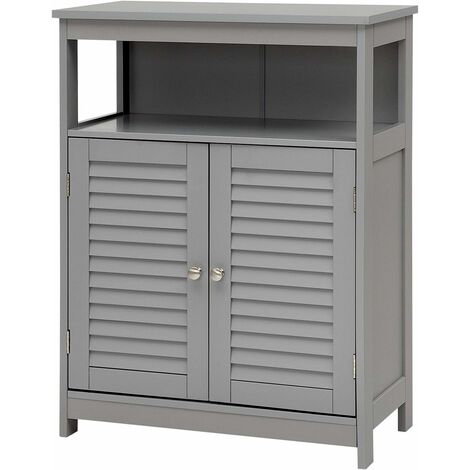 étagère Réglable Bain SONGMICS Meuble Salle De Bain Bambou Armoire Rangement Haute 70x30x120cm 3 Étages Placard 2 Portes