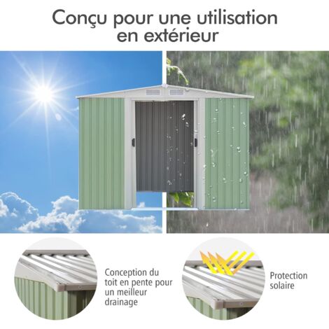 Abri De Jardin En Métal 235x174x197 Cm - 2 Portes Verrouillables, Résistant Aux Intempéries