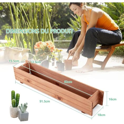 Jardinière Sur Pieds Avec Treillis - Bac Potager Élevé En Bois Pour Balcon Et Terrasse - 80 Cm - Drainage Intégré - 7