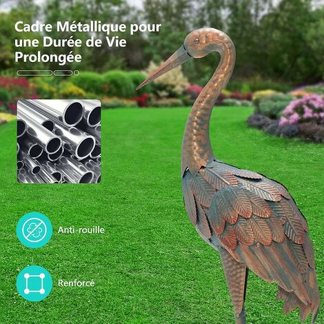 Lot De 2 Statues De Grue En Métal Bronzé Pour Jardin - Hauteur 86 Cm, Résistantes Aux Intempéries, Décoration Extérieure élégante