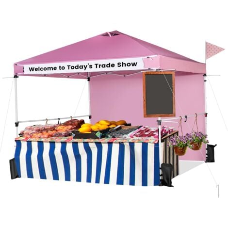 RELAX4LIFE Tonnelle de Jardin 3x3M Pop-Up avec Panneau Latéral, Tente de Jardin à 3 Hauteurs Réglables, Barnum Pliant avec Sac de Transport à roulettes, UPF 50+ pour Marché Fête Camping (Rose)