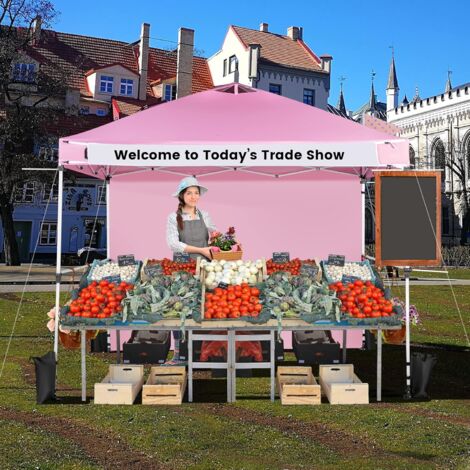 RELAX4LIFE Tonnelle de Jardin 3x3M Pop-Up avec Panneau Latéral, Tente de Jardin à 3 Hauteurs Réglables, Barnum Pliant avec Sac de Transport à roulettes, UPF 50+ pour Marché Fête Camping (Rose)