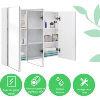 Armoire De Toilette Murale Avec Miroir Et 3 étagères - Blanc, 56x13x58 Cm - Rangement Salle De Bain, Cuisine, Couloir - Charge Max 15 Kg - 10