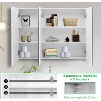 Armoire De Toilette Murale Avec Miroir Et 3 étagères - Blanc, 56x13x58 Cm - Rangement Salle De Bain, Cuisine, Couloir - Charge Max 15 Kg - 4