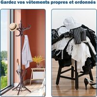 Porte-Manteau Sur Pied COSTWAY En Bois Massif - 12 Crochets - Base Stable 4 Pieds - 184cm - Pour Chapeaux, Parapluies