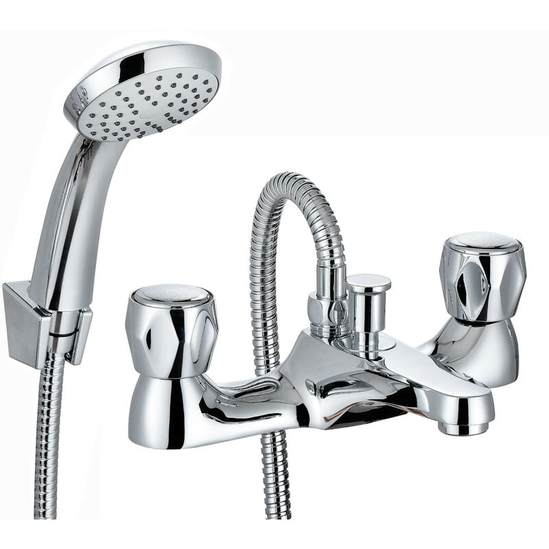 ENKI, Quest, BBT0256, Chrome, Bath Shower Mixer Taps & Shower Attachment, Solid Brass, Easy Clean, Modern Design, Compression Valves, Easy to Install, 10-Year Guarantee