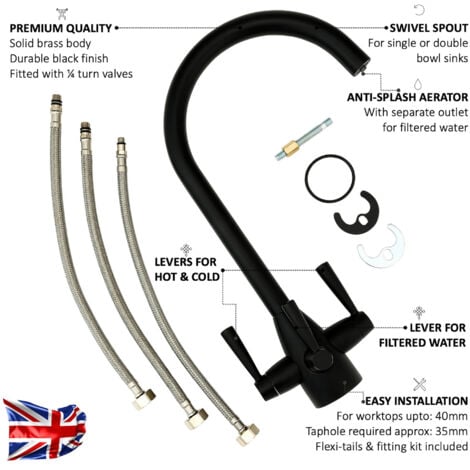 ENKI Torino Kitchen Filter Tap Twin Lever Modern Black