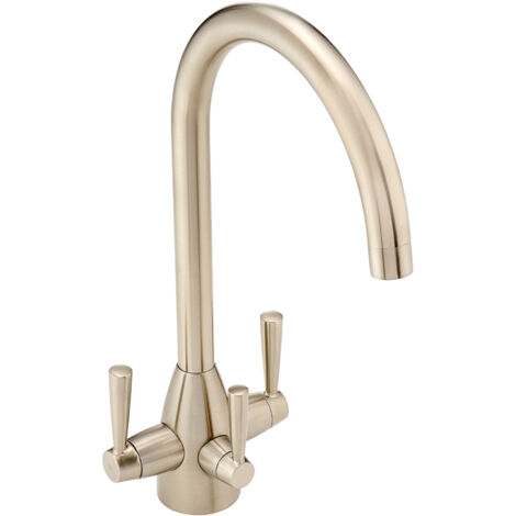 ENKI Torino Kitchen Filter Tap Twin Lever Modern Brushed Steel