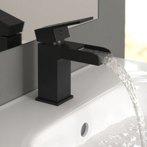 ENKI Plaza Basin Mixer Tap & Waste Sqaure Slotted Black BBT0135