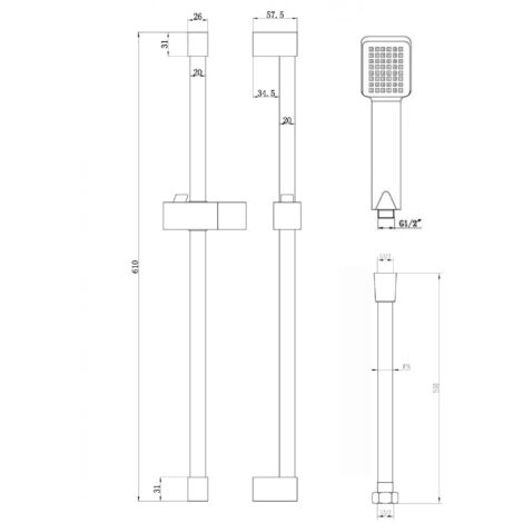 ENKI Shower Riser Rail Kit Square Stainless Steel Black ES012