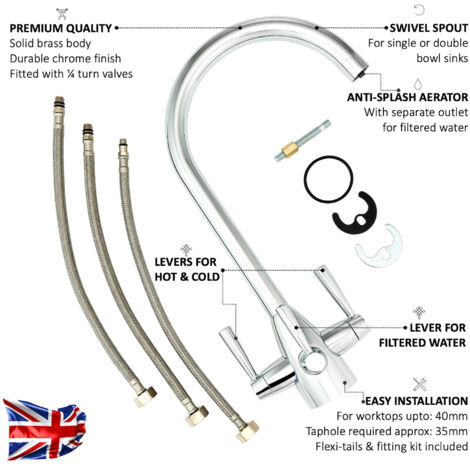 ENKI Torino Kitchen Filter Tap Twin Lever Modern Chrome