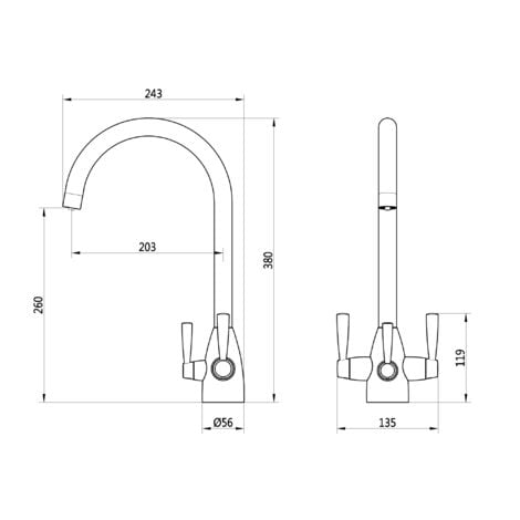 ENKI Torino Kitchen Filter Tap Twin Lever Modern Chrome