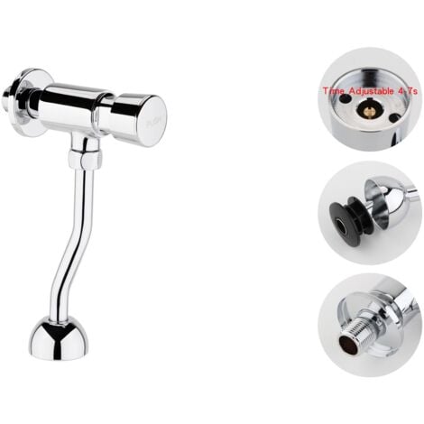 Enki Urinal Flush Toilet Valve 1/1 Inch Manual Button Delay Adjustable Automatic Shut Off Chrome