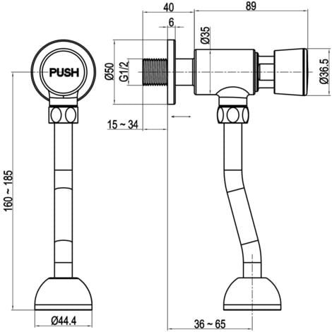Enki Urinal Flush Toilet Valve 1/1 Inch Manual Button Delay Adjustable Automatic Shut Off Chrome