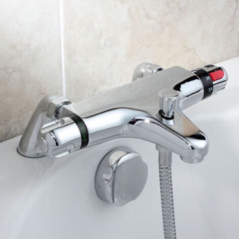 ENKI, Luna, BBT0065, Chrome, Thermostatic Bath Shower Mixer Valve, Deck Mounted, Solid Brass, Anti-Scald Device, Easy to Install Replacement Bath Shower Valve, 10-Year Guarantee