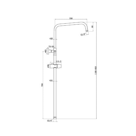 ENKI Carre Angled Shower Riser Rail Adjustable Rigid Chrome G03