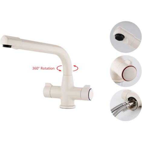 ENKI Alpha Kitchen Sink Basin Dual Flow Mixer Tap Cream