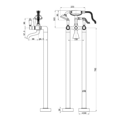 ENKI Downton Bath Shower Mixer Tap Floorstanding Gold BT0609