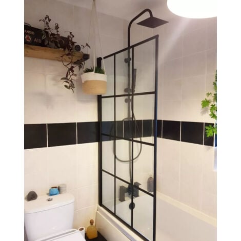 ENKI, Plaza, BBT0160, Matt Black Square Waterfall Bath Shower Mixer Tap with Rigid Riser Shower Rail Kit