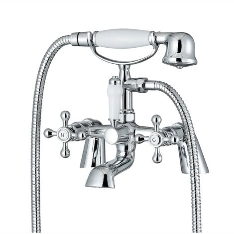 ENKI, Beaumont, BBT0257, Chrome, Bath Shower Mixer Taps & Shower Attachment, Solid Brass, Cross Handle, Modern Design, Compression Valves, Easy to Install, 10-Year Guarantee