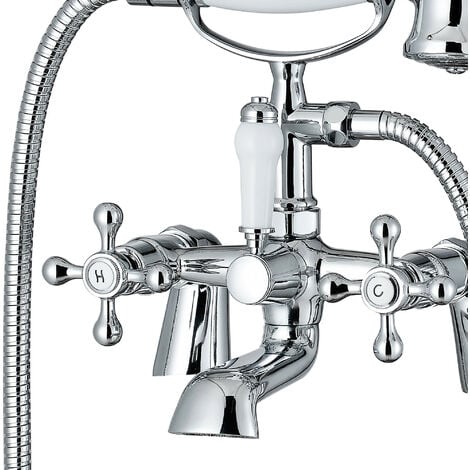 ENKI, Beaumont, BBT0257, Chrome, Bath Shower Mixer Taps & Shower Attachment, Solid Brass, Cross Handle, Modern Design, Compression Valves, Easy to Install, 10-Year Guarantee