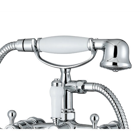 ENKI, Beaumont, BBT0257, Chrome, Bath Shower Mixer Taps & Shower Attachment, Solid Brass, Cross Handle, Modern Design, Compression Valves, Easy to Install, 10-Year Guarantee