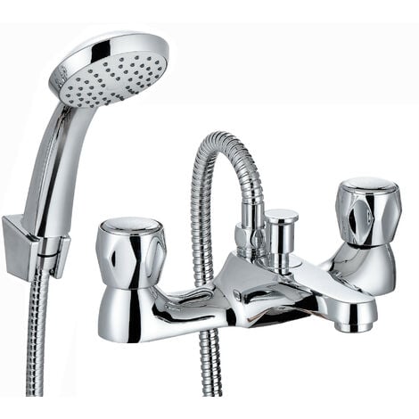 ENKI, Quest, BBT0256, Chrome, Bath Shower Mixer Taps & Shower Attachment, Solid Brass, Easy Clean, Modern Design, Compression Valves, Easy to Install, 10-Year Guarantee