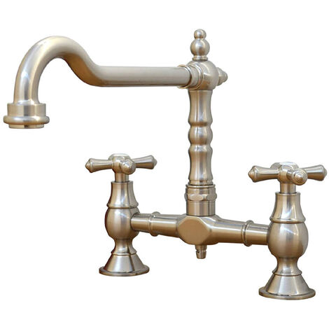 ENKI, Langley, KT115, Brushed Nickel, Traditional Bridge Kitchen Sink Mixer Tap for Basin, Brass ...